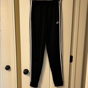 Classic Adidas Kids Black Joggers with white Stripes (L 14/16)